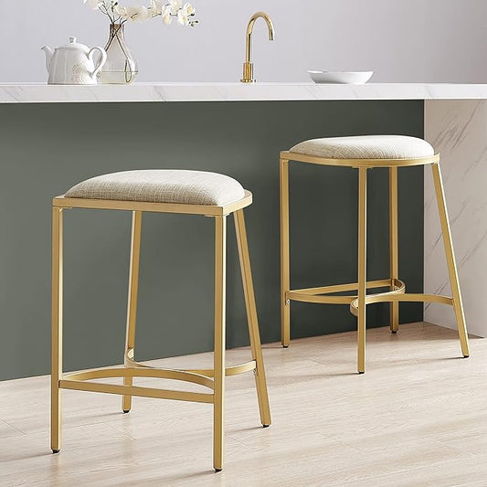 Crosley Furniture Ellery Upholstered Seat Counter Height Bar Stools Set of 2, Oatmeal/Gold