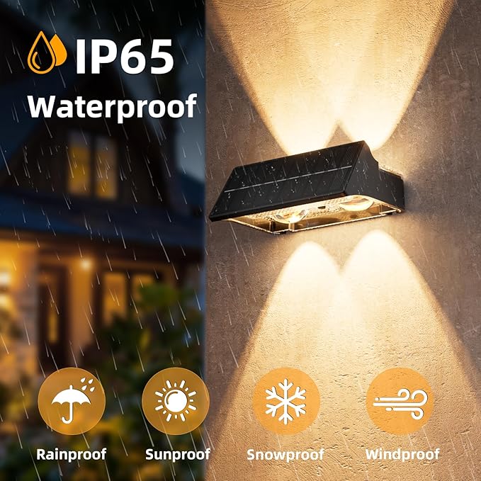 NIORSUN Solar Fence Lights Outdoor, 16 Pack Up and Down Waterproof Solar Wall Lights, Fence Lights with Lens, Warm & Cool White + RGB, Dusk to Dawn Lighting for Patio, Backyard, Pool, Railing (Black)