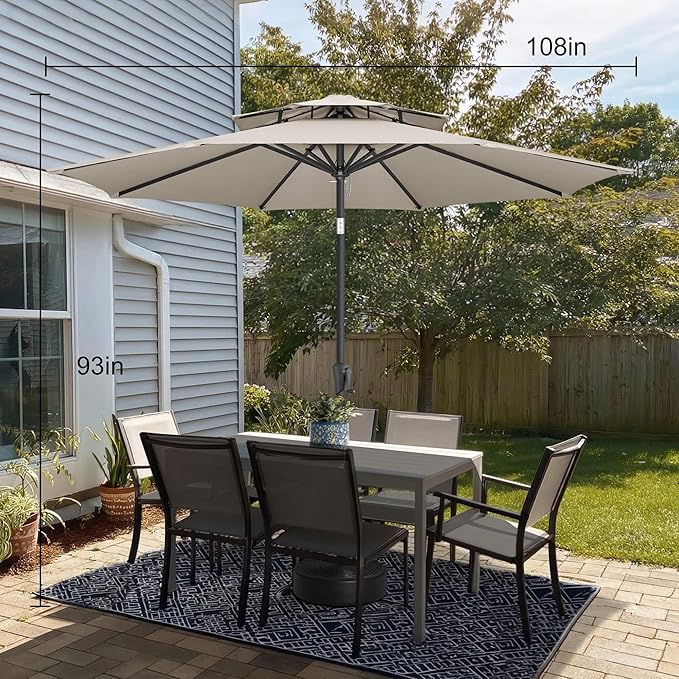 9ft Outdoor Patio Umbrella - 2-Tier Table Umbrella Waterprool UV Protection, Sombrillas de Patio with Push Button Tilt, Sun Umbrella for Pool, Porch, Garden, Backyard (Taupe)