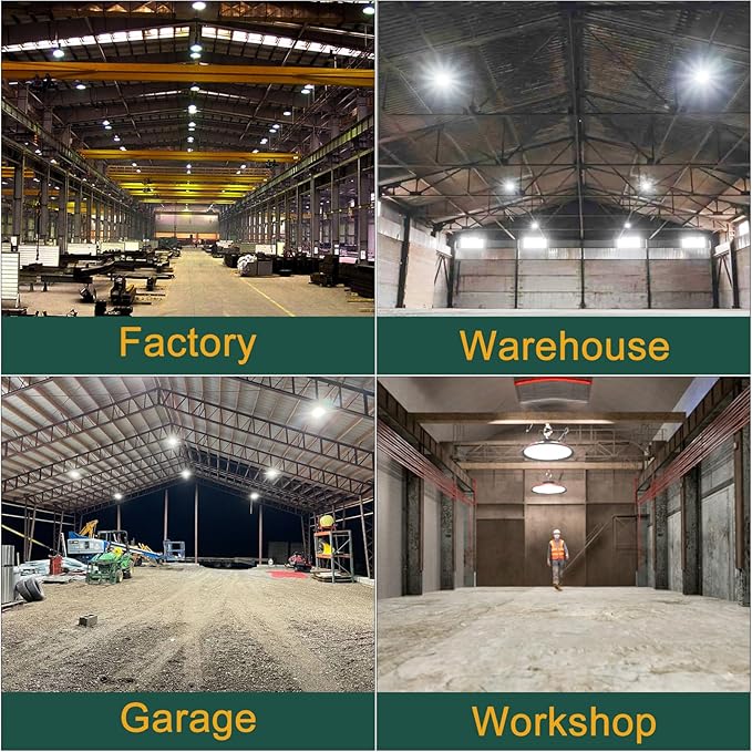 420W LED High Bay Light 5000K Daylight UFO Commercial Bay Light AC100-277V, 63000LM (1680W MH/HPS) High Bay LED Shop Lights with Plug and US Hook-4Pack