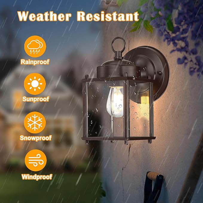 Outdoor Light Fixtures Wall Mount, Exterior Front Porch Light, Waterproof Wall Lantern, Sconces Lighting, Bronze Outdoor Wall Lights with Clear Glass Shade for House, 4-Pack