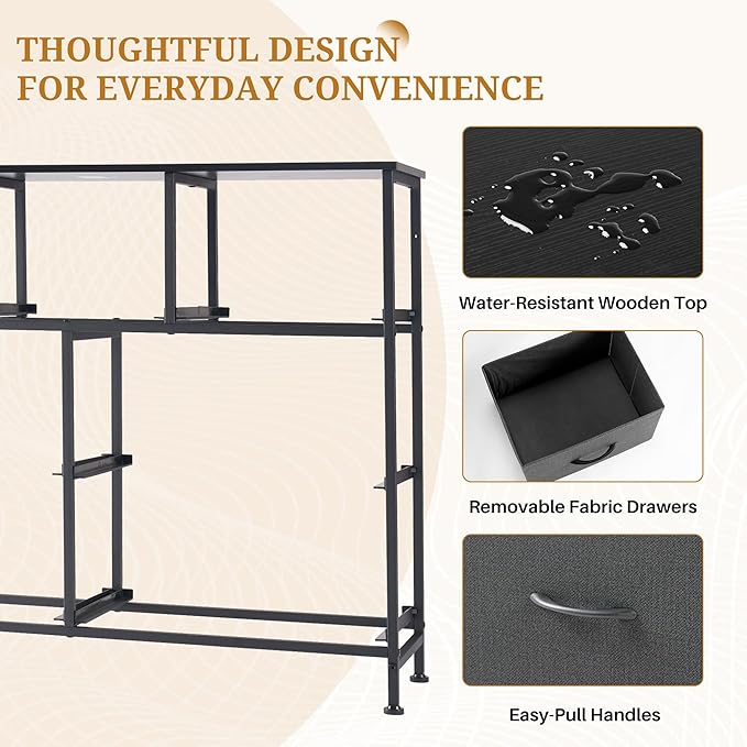 Dresser with 7 Drawers for Bedroom, Fabric Clothes Cabinet for Closet, Anti-Tip Storage Dresser with Metal Frame for Living Room, Entryway, Dorm, Grey