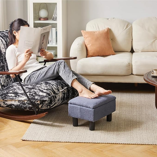 Foot Rest for Couch, Foot Stool Ottoman with Wood Legs, Teddy Velvet Ottoman with Storage 16x12x9.5inch Flip Top Small Stool for Living Room Dorm Teddy Gray YD-JD136G