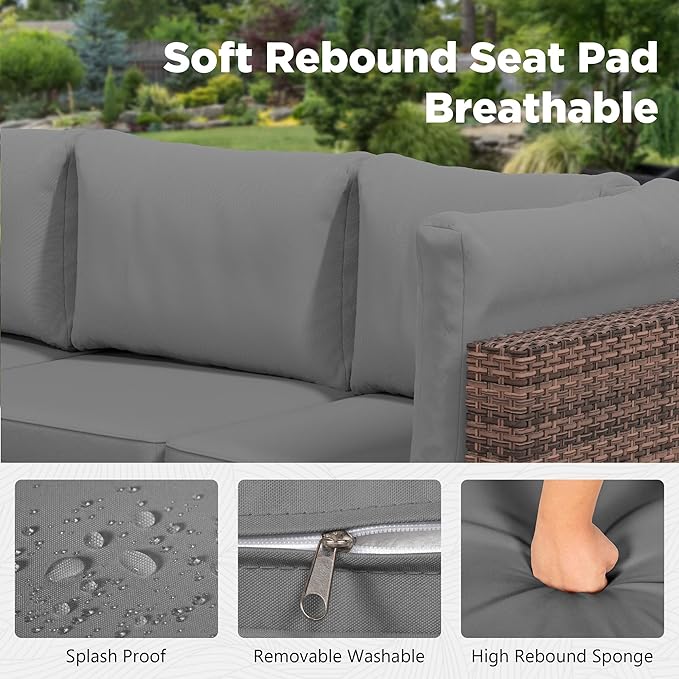 LHBcraft Patio Furniture Set,7 Pieces Outdoor Wicker Rattan Patio Furniture, Wicker Rattan Outdoor Sectional Sofa Set with Coffee Table for Garden, Poolside Taupe-Grey