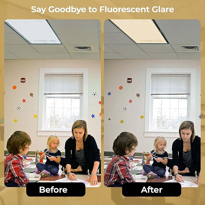 Fluorescent Light Covers for Ceiling Lights - Flicker & Glare Reducing Filters for Ceiling Lights - Overhead Light Covers - Ceiling Shade Filters for Classroom & Office - 48" x 24", Warm Yellow 4 Pack
