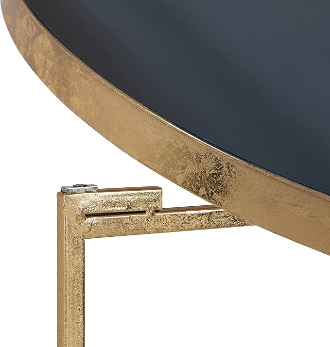 Kate and Laurel Celia Modern Glam Round Coffee Table, 28.25" x 28.25" x 19", Navy Blue and Gold Leaf, Chic Sophisticated Accent Table