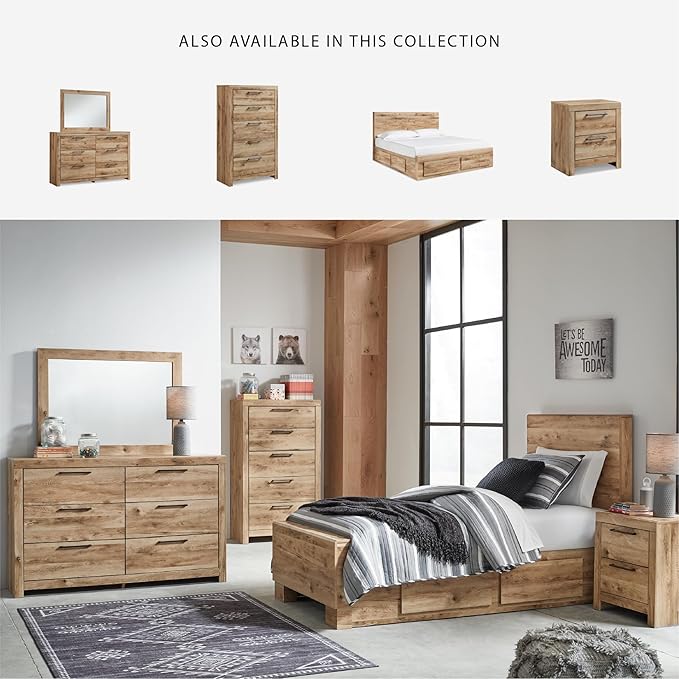 Signature Design by Ashley Hyanna Rustic Smooth-Gliding 6-Drawer Dresser and Mirror with Safety Stop, Light Brown