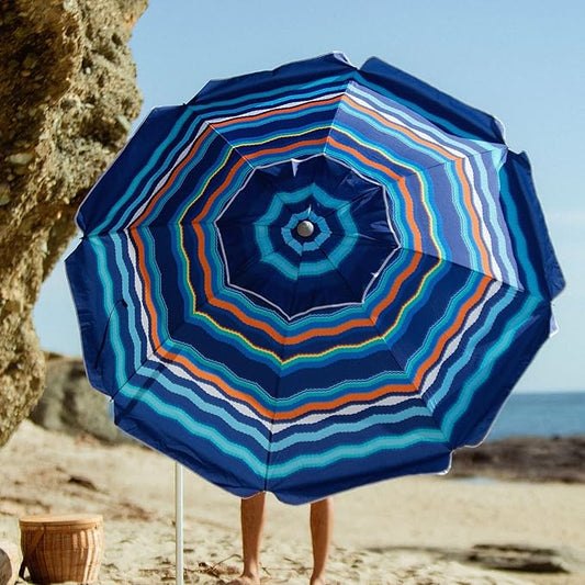AMMSUN 7ft Heavy Duty High Wind Beach Umbrella Parasols with Sand Anchor Vent Tilt UV 50+ Sun Protection Portable Outdoor Sunshade Umbrellas Carry Bag for Patio Garden Pool Backyard Blue