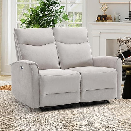 ANJ Power Reclining Loveseat Sofa for Living Room,2 Seater Electric Reclining Couch Oversized Recliner with Ergonomic,Modern Soft Fabric Double Recliner Sofa with USB Port,Light Grey
