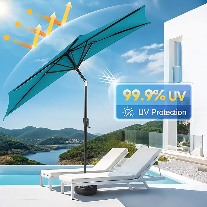 9ft Half Umbrellas Outdoor - Half Patio Umbrella with Tilt, UV Protection Waterprool, Half Round Umbrella for Wall Balcony, Pool, Porch, Garden, Deck, Backyard (Aqua Blue)