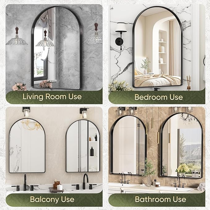 Suidia 26" x 38" Bathroom Mirror, Bathroom Vanity Mirror Metal Framed, Wall-Mounted Mirrors for Bedroom, Living Room, Entryway, Hallway, Black, Arch Style