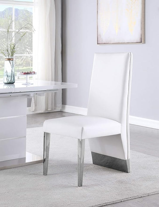 Meridian Furniture Porsha 19" H Leather Dining Chair in White/Chrome (Set of 2)
