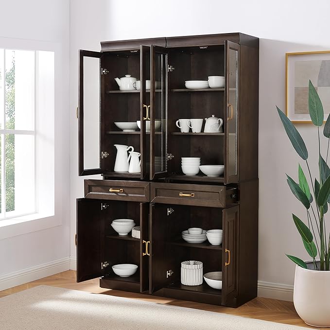 Crosley Furniture Stanton 2-Piece Glass Door Kitchen Storage Pantry Cabinet with Shelves Dining, Laundry Room, Coffee