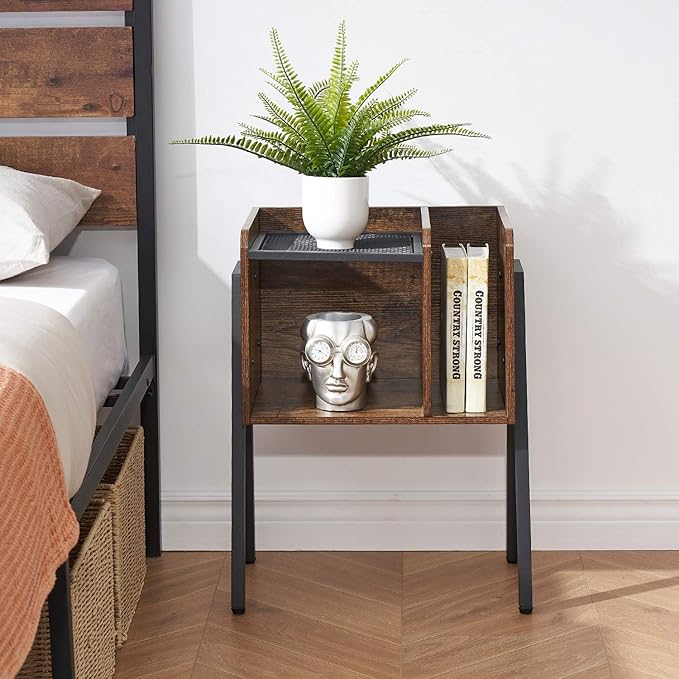 VECELO Night Stand Set of 2,Industrial End Table,Stackable Accent Furniture Bedside Table with 2-Tier Open Storage Space Side Table Nightstands for Bedroom, Living Room