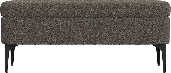 HomePop Upholstered Storage Bench with Metal Leg, 42" W, Dark Brown Boucle