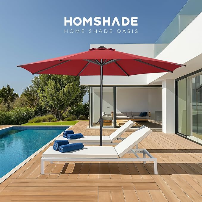 HOMSHADE Outdoor Patio Umbrella - Market Table Pool Deck Umbrella with Push Button Tilt, Crank, UPF50+ UV Protection and Sturdy Ribs, 3-Year Fade Resistance, 220GSM Solution-Dyed Fabric (No base)