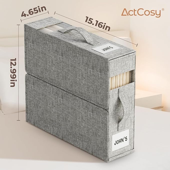 8Pack Sheet Organizers and Storage with Handles – Foldable Linen Closet Storage for King & Queen Sheet Sets – Clear Window & Removable Labels – Dustproof & Space-Saving Design, Grey