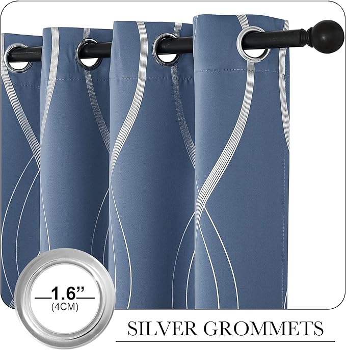 NICETOWN Stone Blue Decorative Curtains Blackout 84 inch Length for Bedroom Living Room, Thermal Insulated Grommet Room Darkening Pattern Drapes for Boys Kids Mans Home Decoration (2 Panels, 52 by 84)