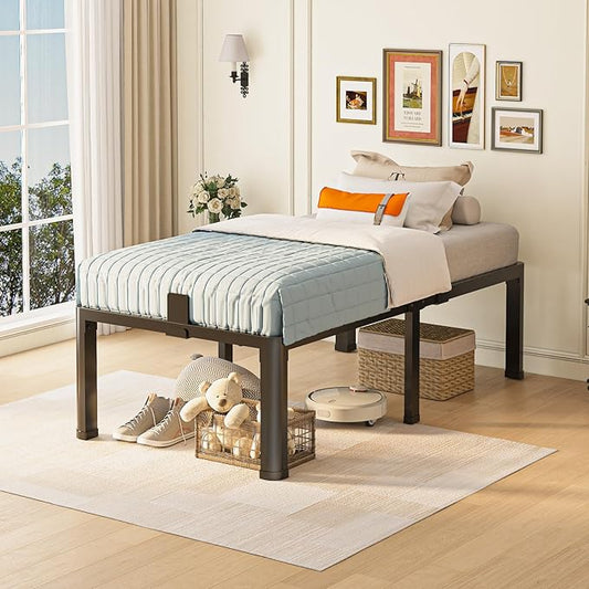 18 inch Twin XL Bed Frame with Round Corner Legs Mattress Slide Stopper,3500 lbs Heavy Duty Metal Platform,No Box Spring Needed,Easy Assembly,Noise Free