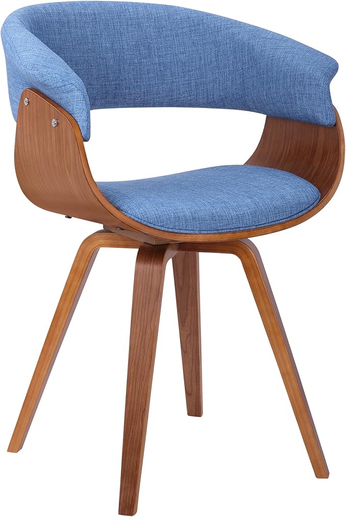 Armen Living Summer Mid-Century Chair in Blue Fabric with Walnut Wood Finish