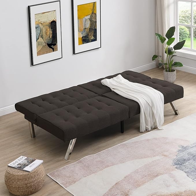 YOPTO Fabric Convertible Folding Futon Sofa Bed,Upholstered Sleeper Couch Daybed with Wood Frame, Stainless Leg for Compact Living Space, Apartment, Living Room,Bedroom,Dorm,Espresso