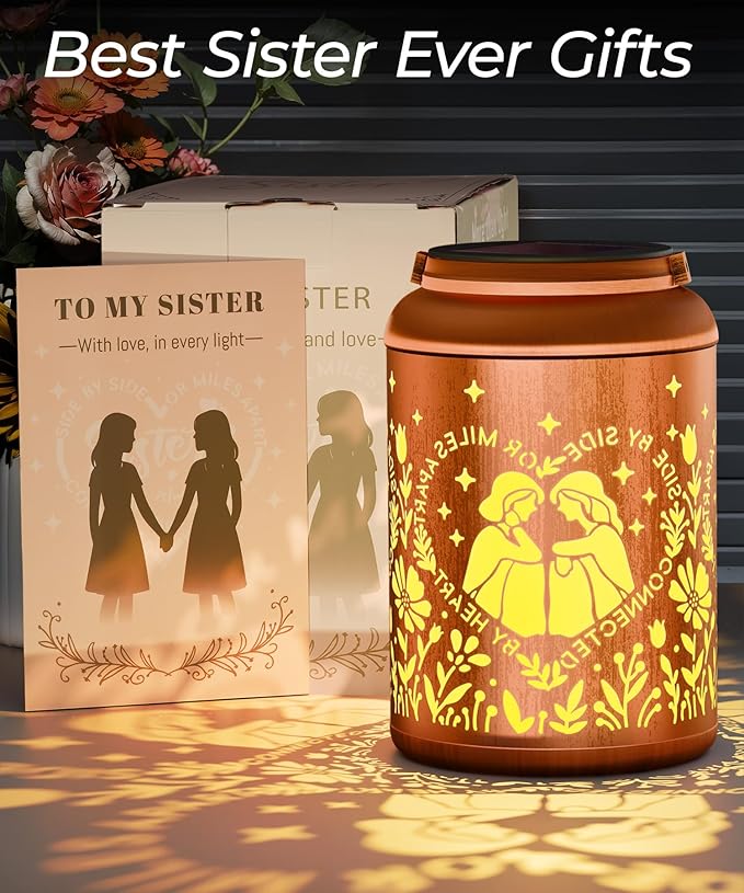 Solar Lanterns Outdoor Waterproof Decorative Garden Solar Lights Outdoor,Hanging Hollow Out Metal Ornaments Decor for Outside Lawn,Patio,Balcony,Yard Unique Gifts for Women Best Sister