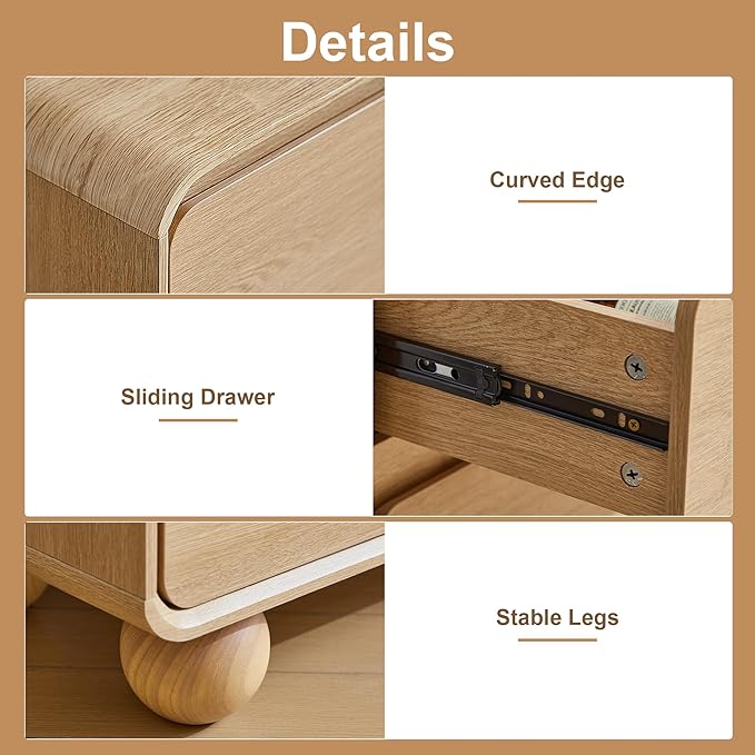 AVZEAR 6 Drawer Dresser for Bedroom, 48" Modern Wooden Dresser Chest of Drawers, Curved Profile Design, Closet Clothes Storage Organizer for Kids Bedroom, Living Room, Nursery, Natural Color