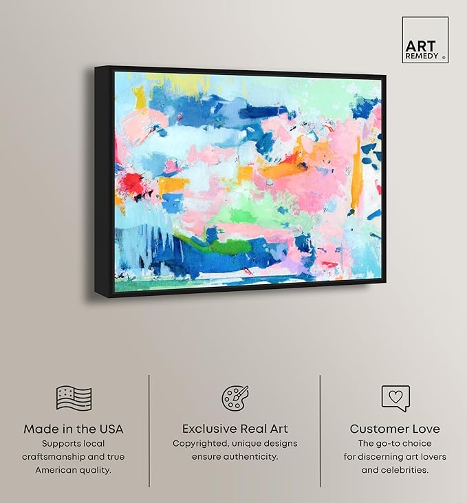 Art Remedy Peaceful Haven Canvas Bright Colorful Abstract Wall Art, Black Frame, 20" x 16"