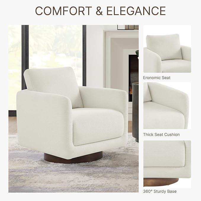 Swivel Accent Chair Modern Round Barrel Armchair with Upholstered Faux Leather for Living Room Bedroom Waitingroom,2 Box, Cream-Style 2