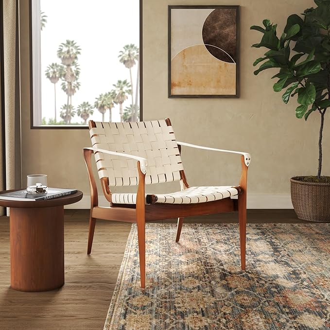 Safavieh Couture Collection Dilan White and Light Brown Leather Safari Chair