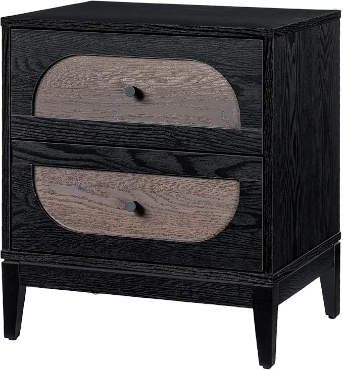 SANGO Arch 2-Drawer Nightstand, Modern Black Wood Bedside Table with Two-Tone Finish, Storage Drawers, Sturdy Legs, Minimalist Stylish Furniture for Contemporary Homes