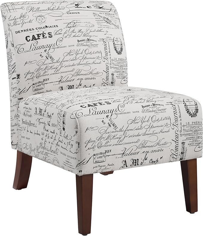 Lily Linen Script Accent Chair with Dark Walnut Legs by Linon