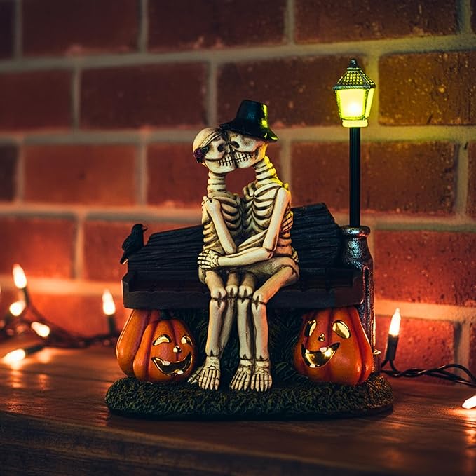 TERESA'S COLLECTIONS Halloween Decorations, Love Never Dies, Skeleton Decor, Couple Kissing Skeletons and Solar Light, 10", Waterproof Resin Halloween Decor, Skeleton Gifts Indoor/Outdoor