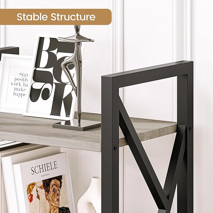 GAOMON GAOMONTriple Wide 5 Tier Book Shelf, Tall Bookshelf with Open Display Shelves, Industrial Large Bookshelves and Bookcases with Metal Frame for Living Room, Bedroom, Home Office-Grey