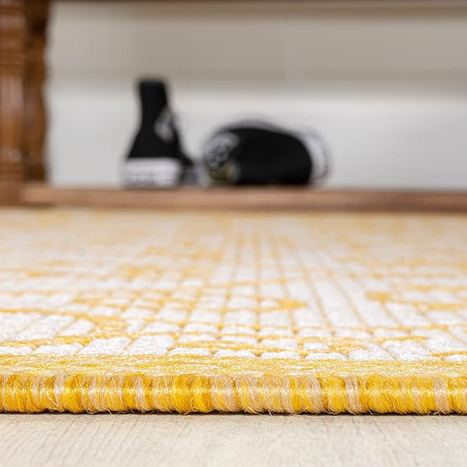JONATHAN Y Vintage Filigree Indoor Outdoor Area Rug 8X10 Cream/Yellow, Madrid Textured Weave for Backyard, Patio, Porch, Easy-Cleaning, High Traffic, Pet-Friendly, Non-Shedding (SMB107D-8)