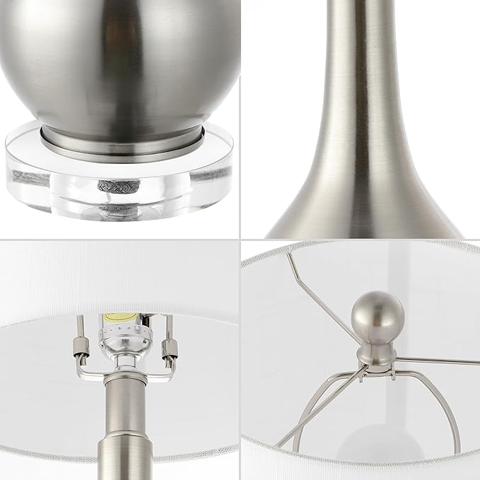 JONATHAN Y 25" Nickel Metal and Crystal Teardrop LED Table Lamp for Bedroom Living Room Bedside Nightstand, White Linen Drum Shade, LED Bulb Included, Set of 2 (JYL5010B-SET2)