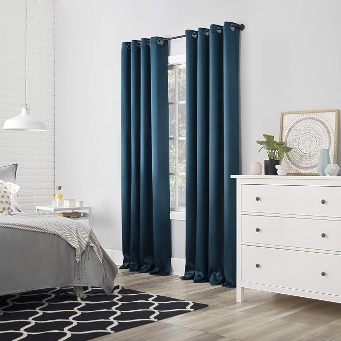 Sun Zero Nordic 2-pack Theater Grade Extreme 100% Blackout Grommet Curtain Panel Pair, 52" x 96", Teal