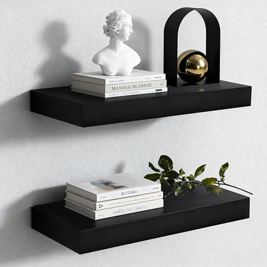Floating Shelves for Wall,Over The Toilet Storage Cabinet-Set of 2 Black 16 Inch.Wall Shelves for Bathroom,Bedroom,Living Room,Kitchen-Modern Helf Display Organizer&Decor(Black,2pc)