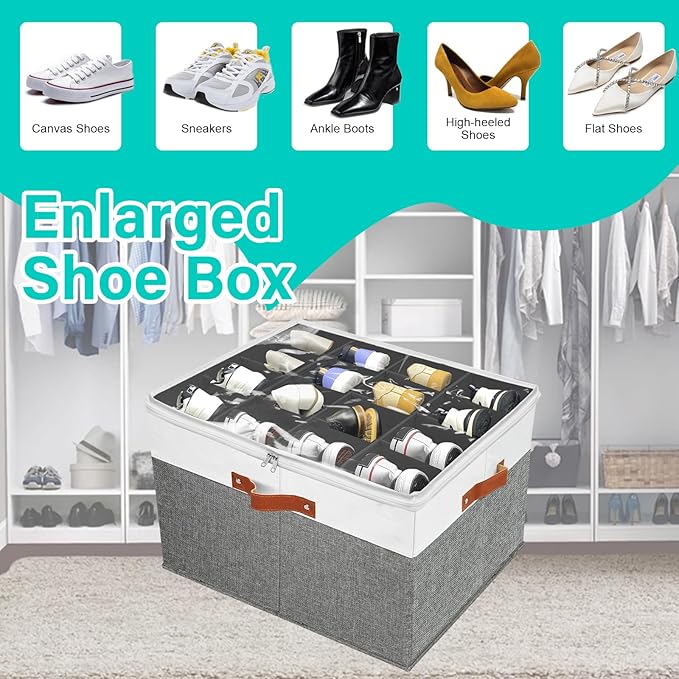 Shoe Storage Organizer for Closet,Stackable Shoe Storage Box for Entryway,Cube Storage Cabinet,Organizador De Zapato,Folding House Container with Clear Cover,Portable Holder Shoe Rack(Grey)