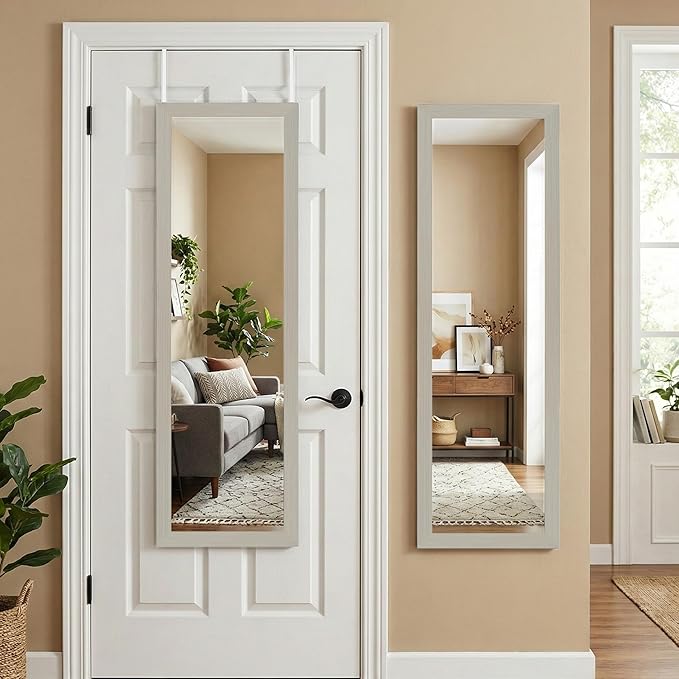 Americanflat 15x51 Over The Door Mirror - Hanging Full Length Mirrors with Engineered Wood - Modern Mirror for Bathroom, Bedroom, Living Room - Mirrors for Wall Display and Home Decor - Light Wood