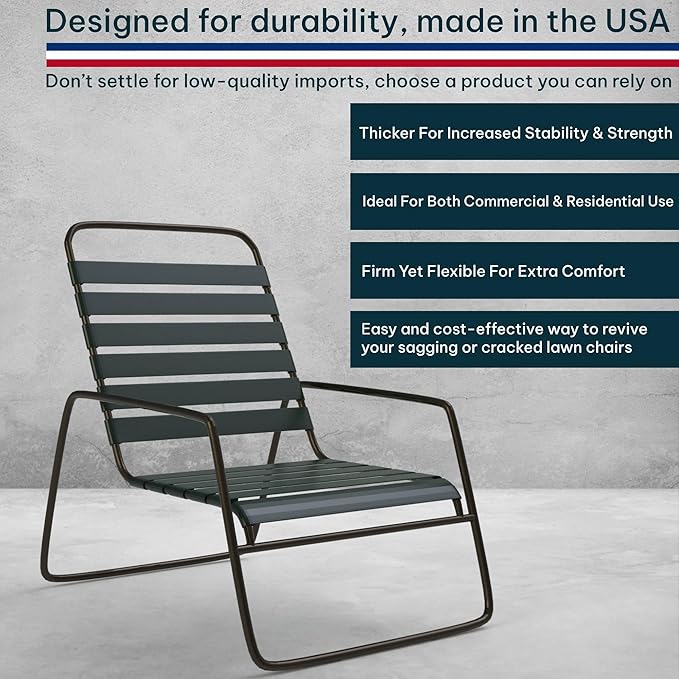 KOMORAX Sherwood Green 1.5" Wide 20' Length Chair Vinyl Strap Strapping for Patio Lawn Garden Outdoor Furniture Matte Finish Color