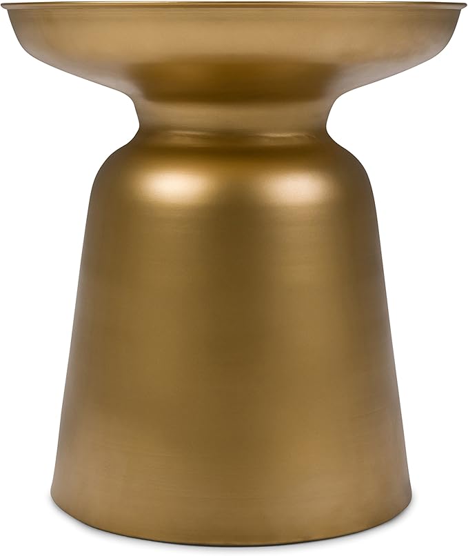SIMPLIHOME Toby Metal Table - 17" Wide x 18" High Solid Iron Drum Accent Table in Gold, Industrial Side or End Table for Living Room, Bedroom or Entryway with Sculptural Design, Assembled
