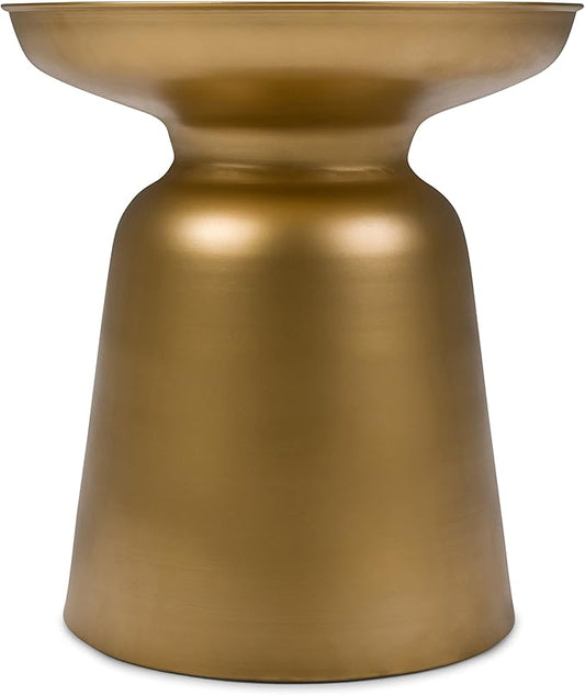 SIMPLIHOME Toby Metal Table - 17" Wide x 18" High Solid Iron Drum Accent Table in Gold, Industrial Side or End Table for Living Room, Bedroom or Entryway with Sculptural Design, Assembled