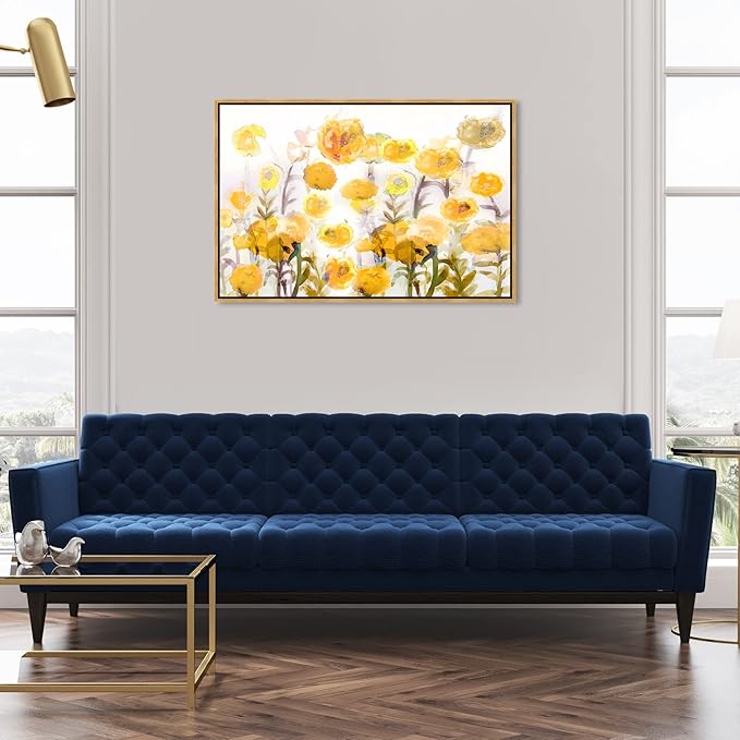 The Oliver Gal Artist Co. Floral and Botanical Wall Art Framed Canvas Prints 'Bella Garden Poppy Yellow' Gardens