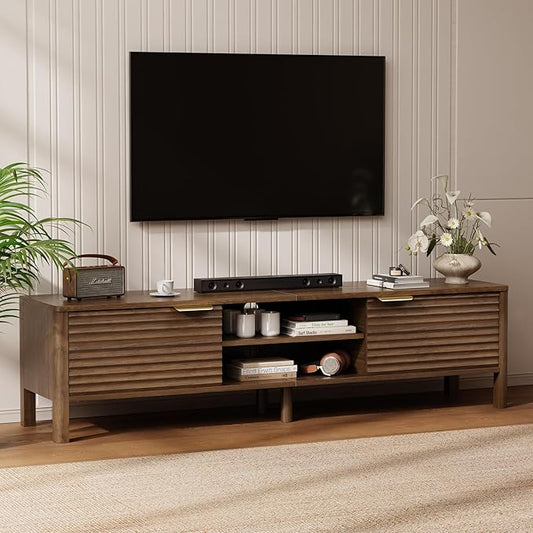 TV Stand for Living Room - up to 65 Inch TVs Mid Century Modern Entertainment Center with Storage and Adjustable Shelves, Media Console Table Walnut 59"