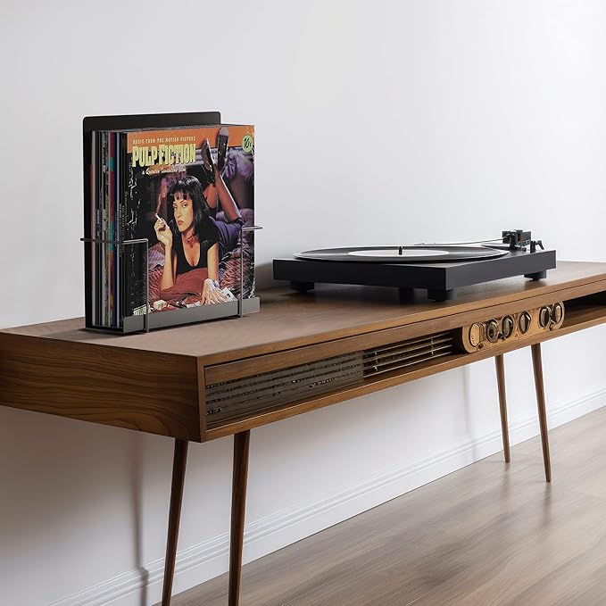 Vinyl Storage Display Holder (2pk) - Wall Mount Record Shelf - Matte Black, Fits 30 LPs, Minimalist Steel Shelves, Frame Album Art