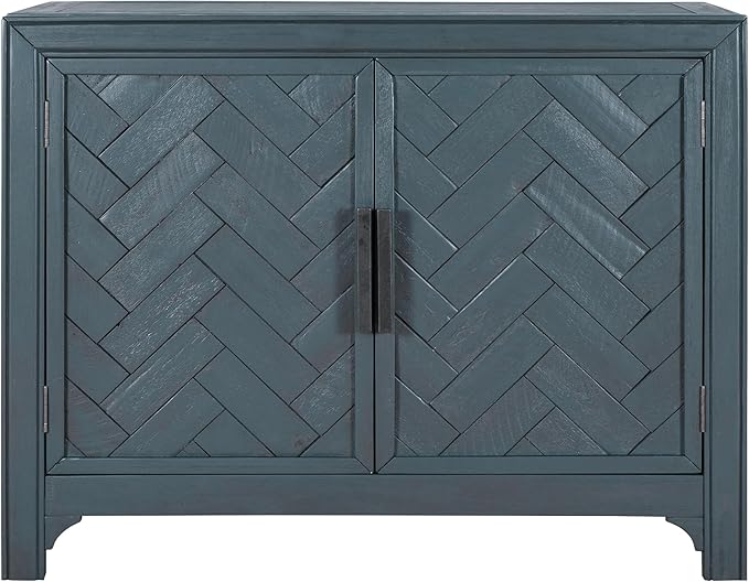 Ball & Cast 40" Farmhouse 2-Doors Storage Sideboard Buffet Cabinet w/Adjustable Shelves & Pattern Door, Wood Decorative Coffee Accent Cabinet Console Table for Entryway Kitchen Dining, Antique Blue