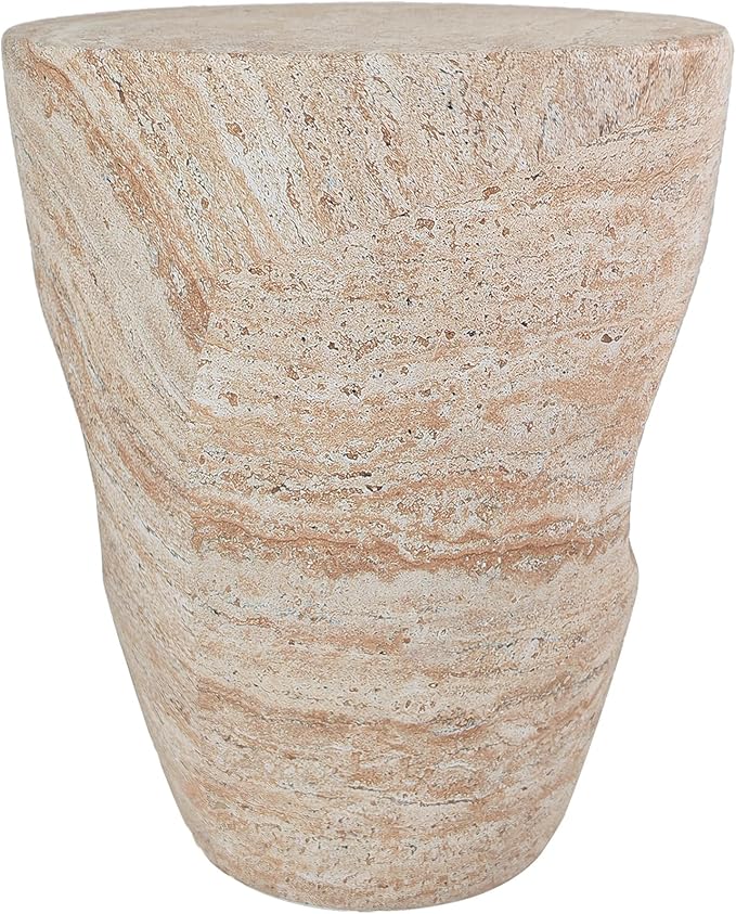 Christopher Knight Home Aria 18.5" H Outdoor Side Table, Round End Table with Hollow Design, Small Accent Table for Indoor/Outdoor, Minimalist Coffee Table for Patio Balcony, Beige+Natural