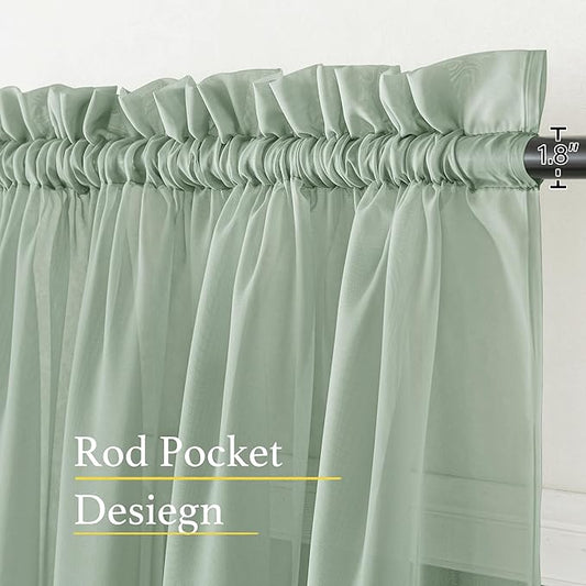 NICETOWN Sage Green Sheer Curtains for Living Room, Rod Pocket Soft & Airy Voile Sheer Panels Window Treatments with Light Filtering for Home Office, 60" W x 84" L, Set of 4