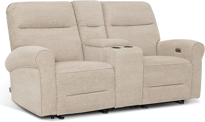MCombo 78.3" Wall Hugger Power Loveseat Recliner Sofa with Console, Reclining Loveseat with USB Ports, Cup Holders, for Small Spaces Living Room RV, Fabric PR635M2 (Beige)